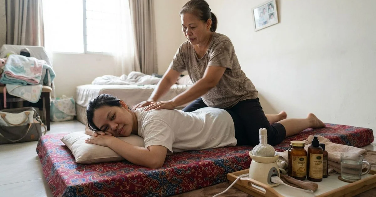 Confinement (pantang) massage after childbirth in Penang
